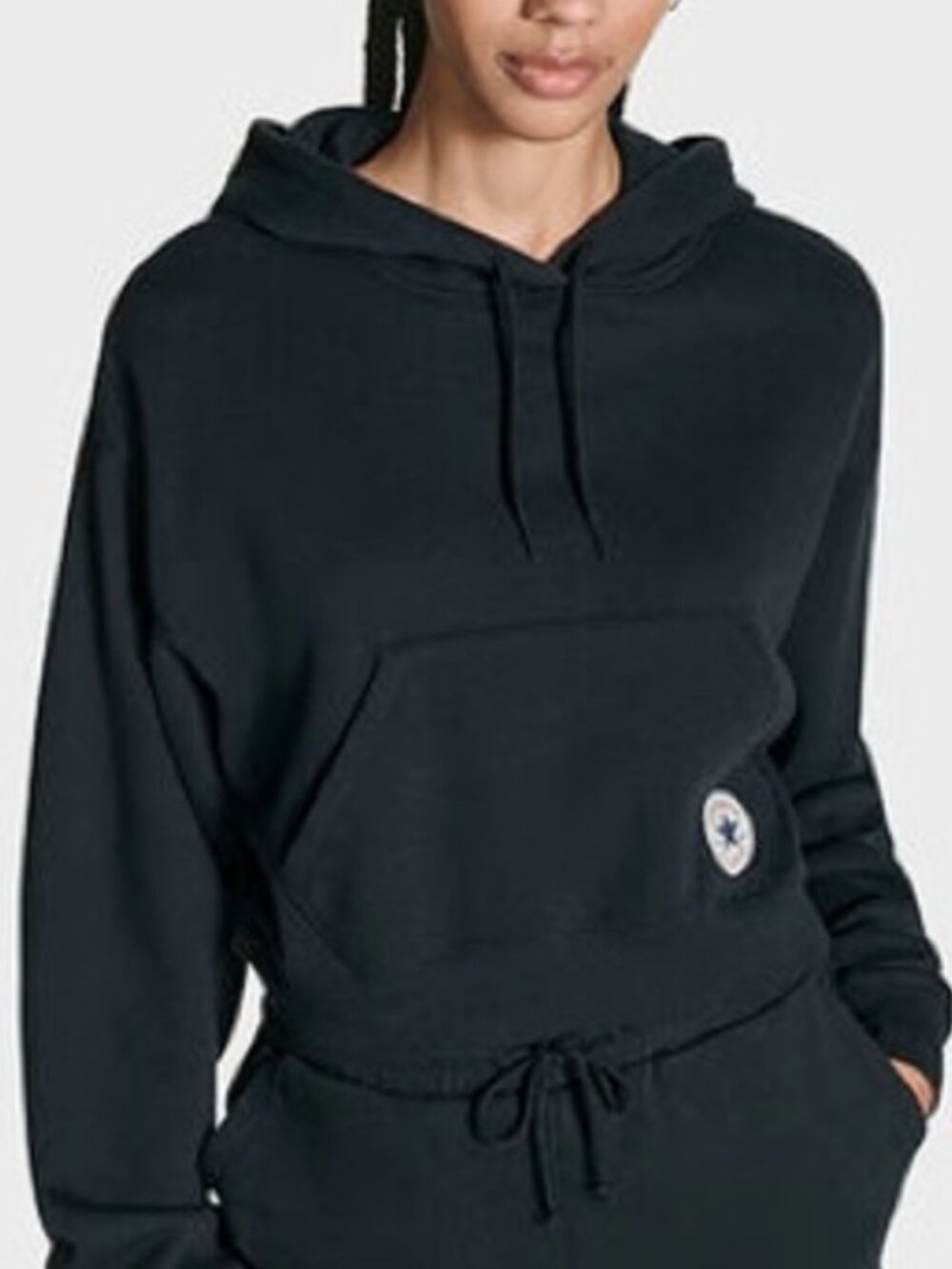 Converse Women's Chuck Patch Cropped Hoodie Sz S Black